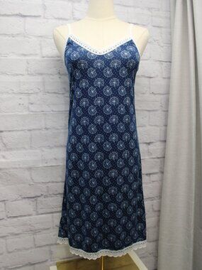 Mayfair Small Navy White Lotus Flower Spaghetti Strap Summer Nightgown